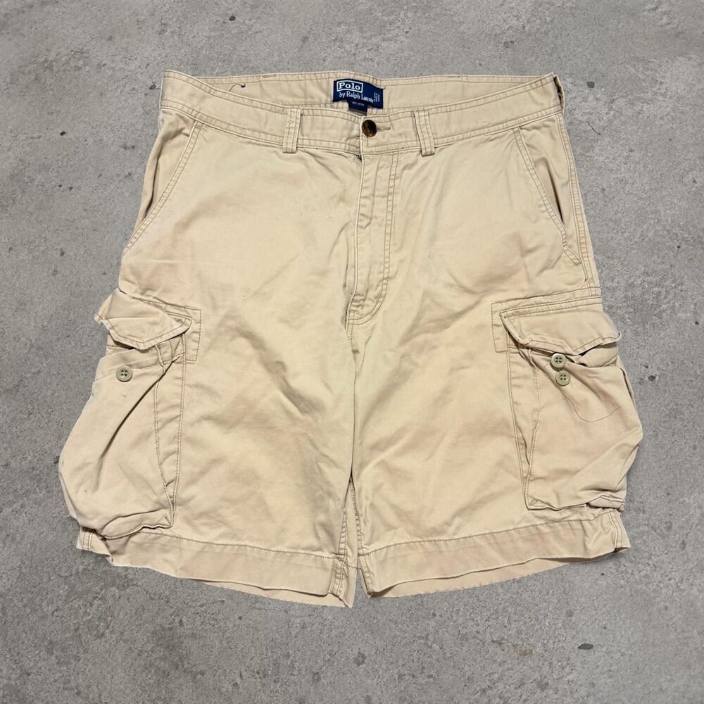 Vintage 1990’s Polo Ralph Lauren cargo shorts in tan & cream Baggy Men’s Size 36